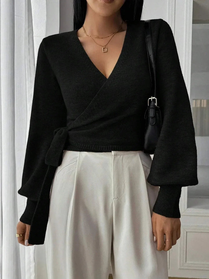 Calla cropped wrap knit jumper with tie waist – image 5
