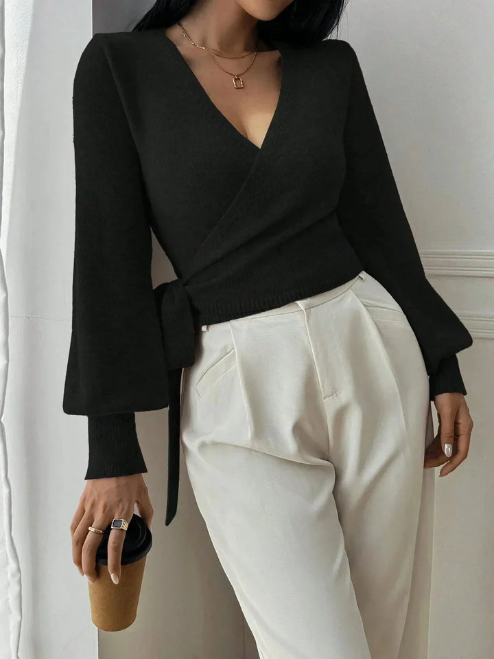 Calla cropped wrap knit jumper with tie waist – image 6