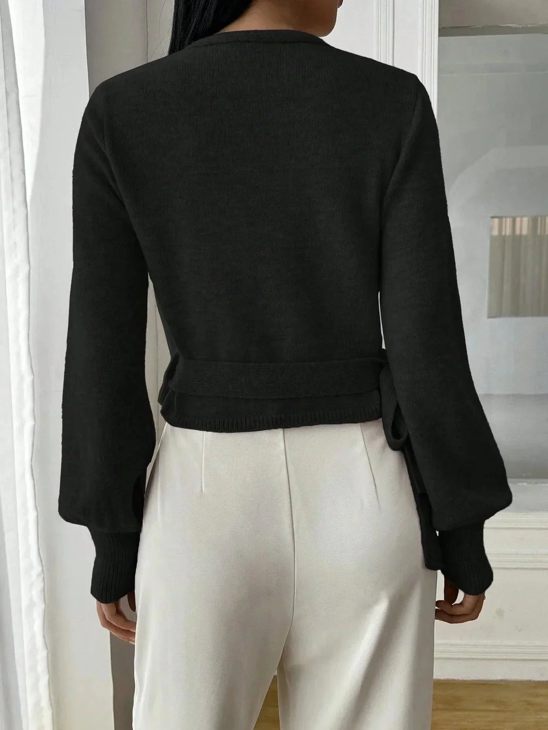 Calla cropped wrap knit jumper with tie waist – image 7
