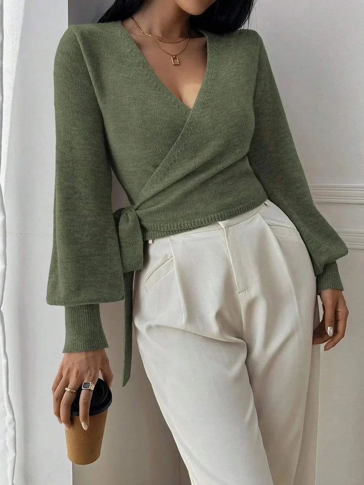 Calla cropped wrap knit jumper with tie waist – image 9