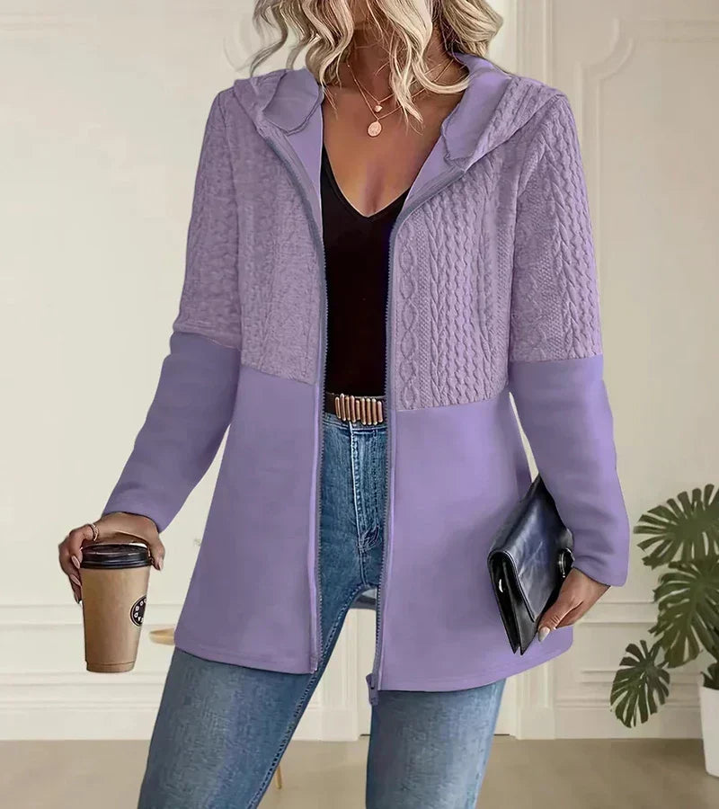Imelda Elegant Hooded Cable Knit Zip Cardigan - image 3