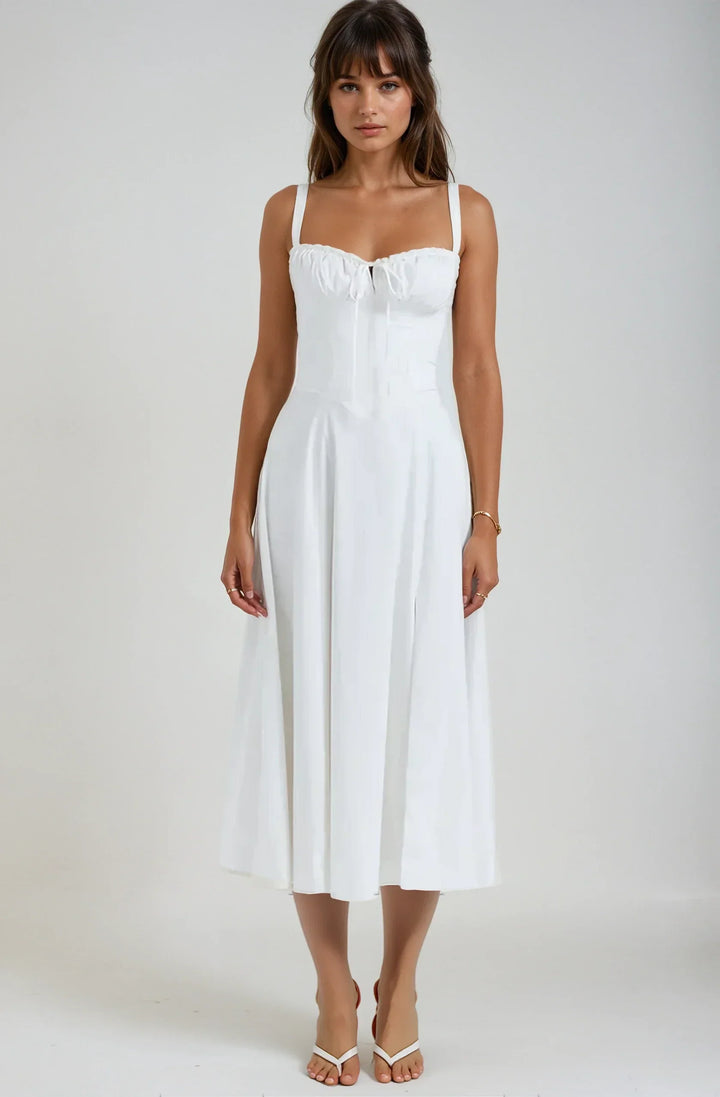Amandine lace up corset midi dress with a line skirt – image 2
