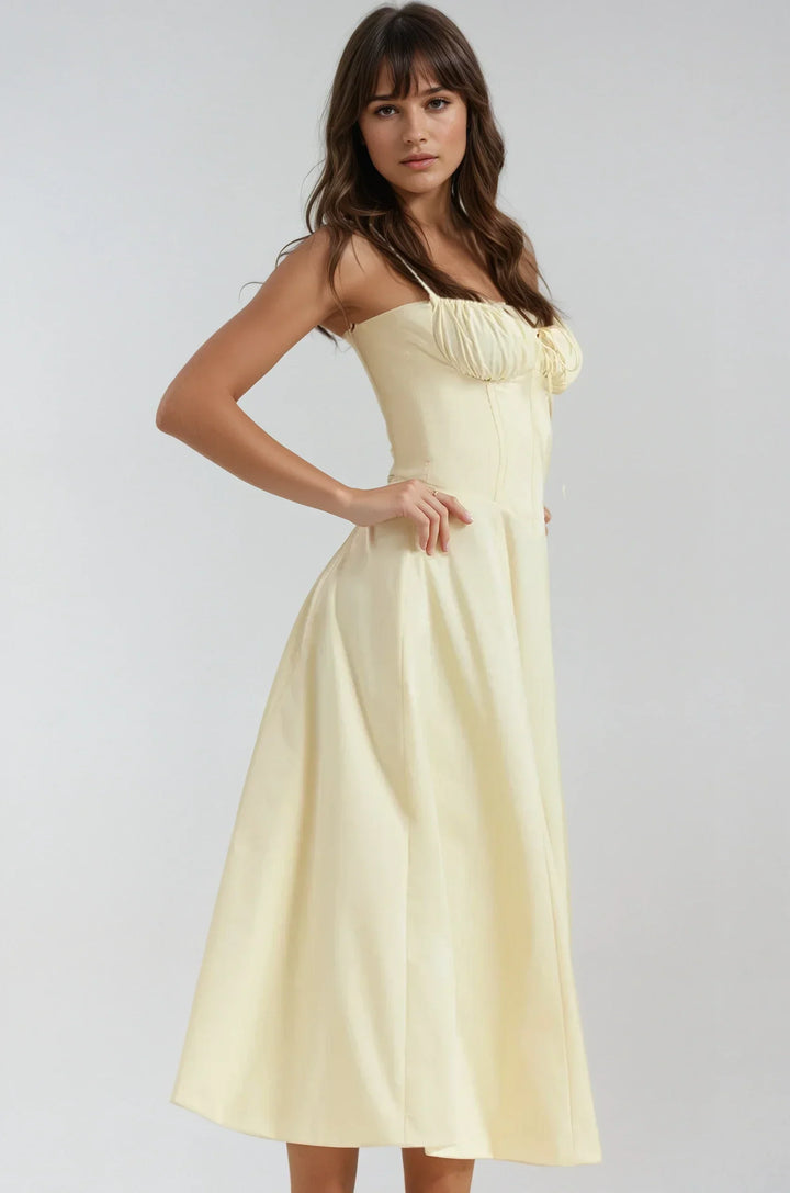 Amandine lace up corset midi dress with a line skirt – image 3