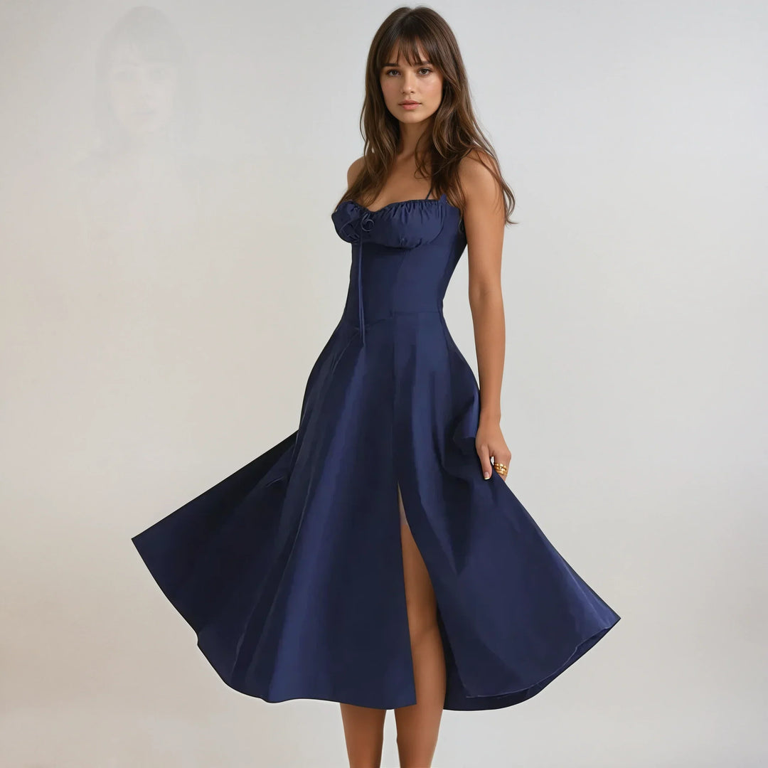 Amandine lace up corset midi dress with a line skirt – image 4