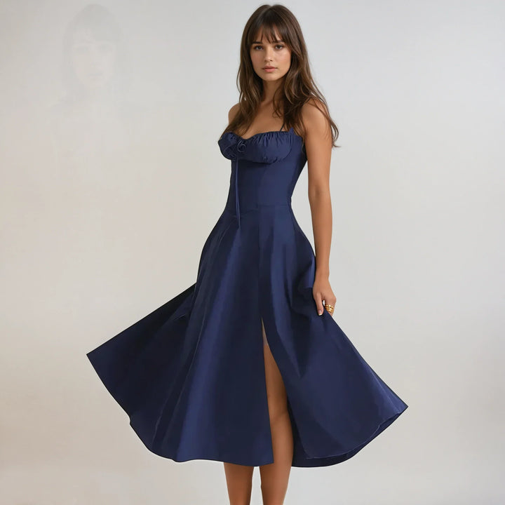 Amandine lace up corset midi dress with a line skirt – image 4