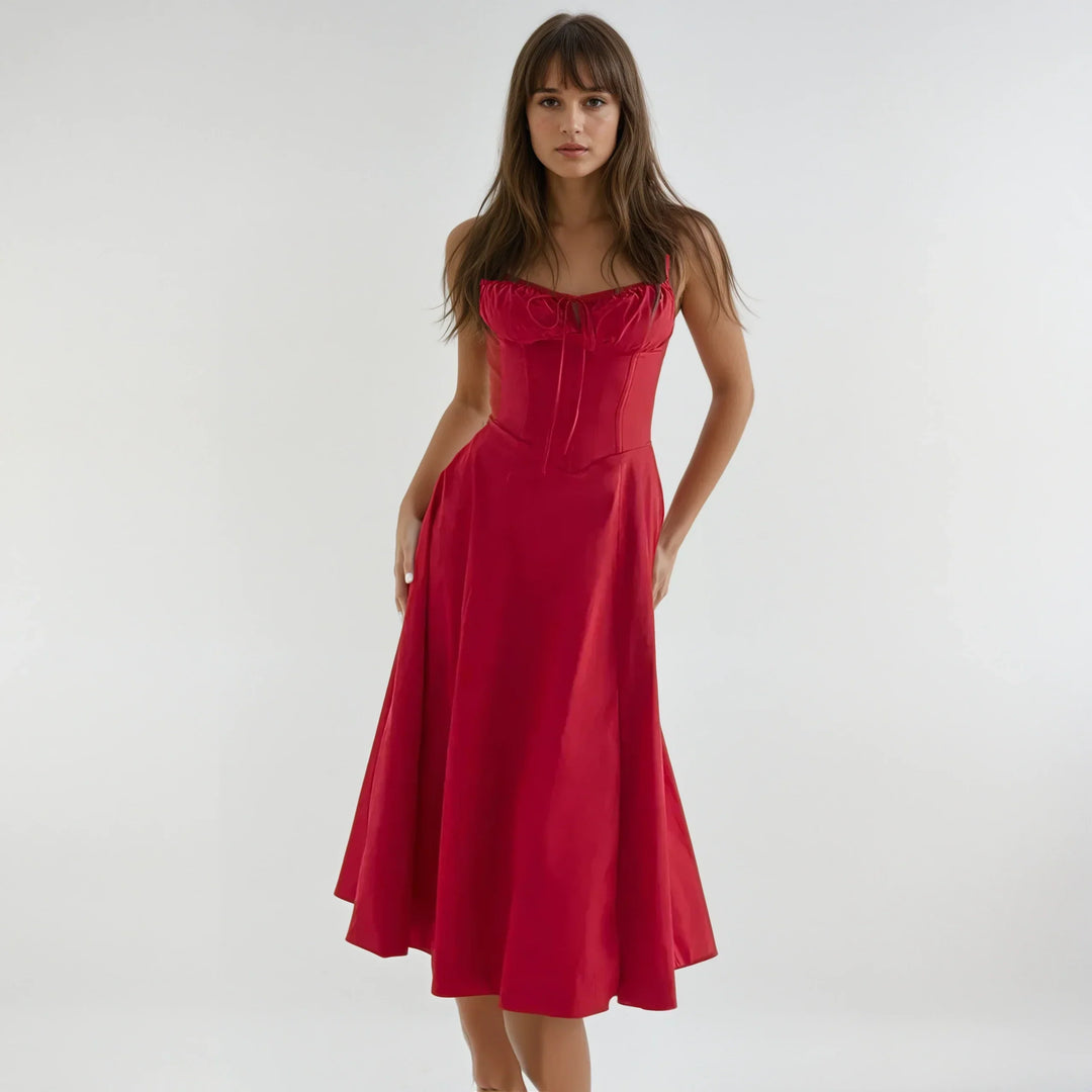 Amandine lace up corset midi dress with a line skirt – image 5