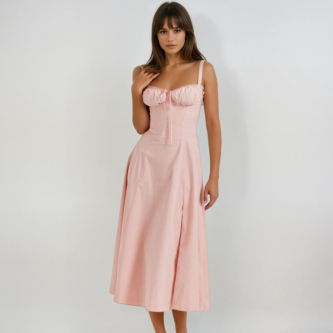 Amandine lace up corset midi dress with a line skirt – image 6