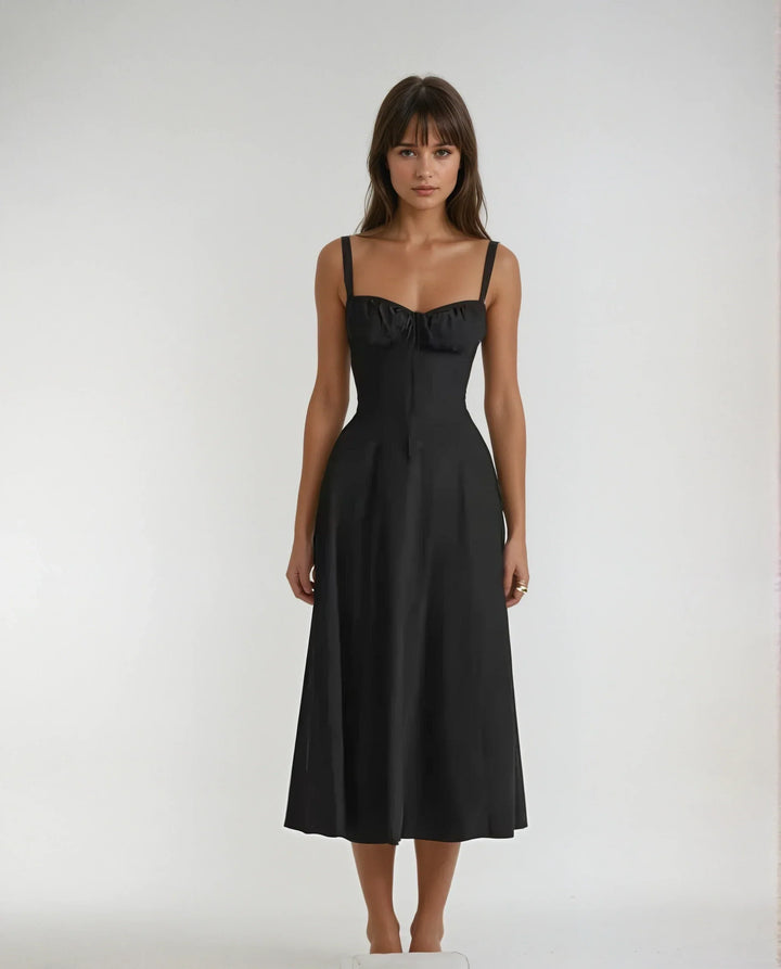 Amandine lace up corset midi dress with a line skirt – image 7