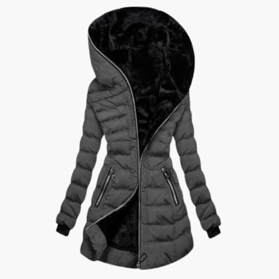 Aurore longline quilted puffer jacket with faux fur hood – image 3