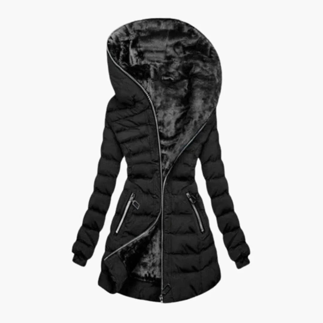 Aurore longline quilted puffer jacket with faux fur hood – image 4