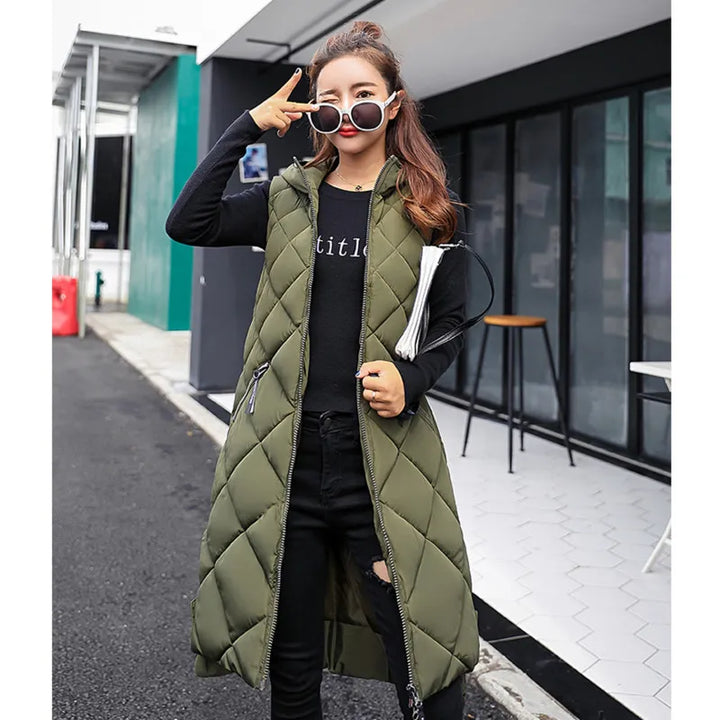 Aina long sleeveless hooded puffer gilet – image 5
