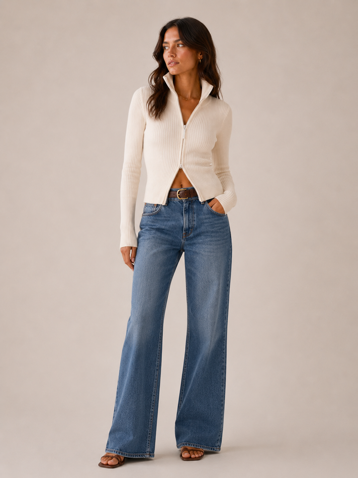 Fabiola double zip ribbed knit cardigan – image 3
