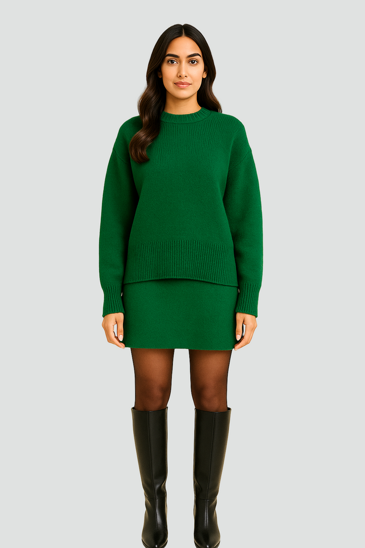 Hanna two piece knit jumper and skirt co-ord set in green