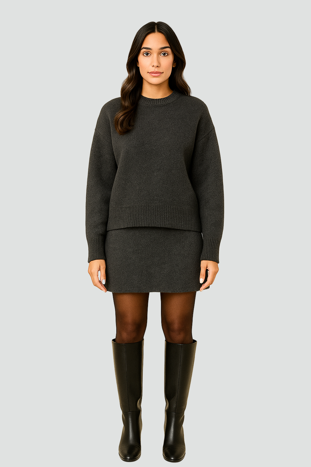 Hanna two piece knit jumper and skirt co-ord set in grey