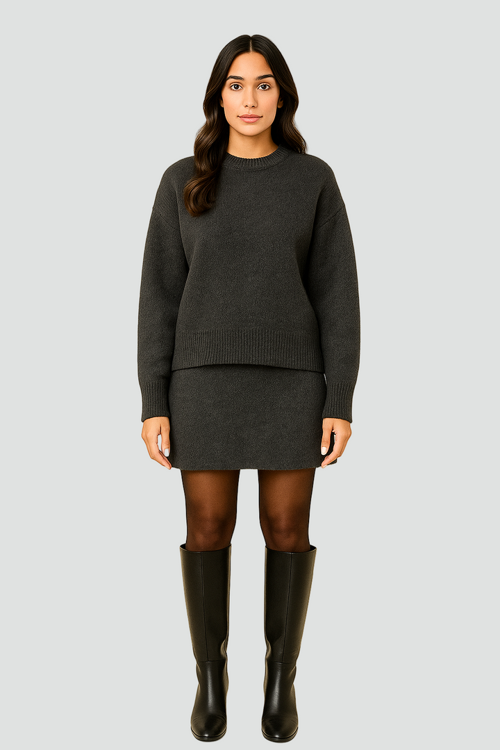 Hanna two piece knit jumper and skirt co-ord set in grey