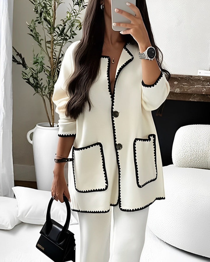 Jocelyn two piece contrast trim jacket and wide leg trouser set – image 3