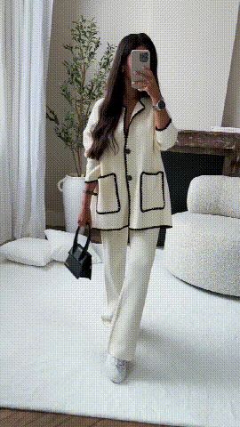 Jocelyn two piece contrast trim jacket and wide leg trouser set – image 5