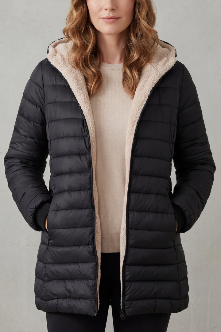 Delphina Elegant Sherpa Lined Hooded Puffer Jacket