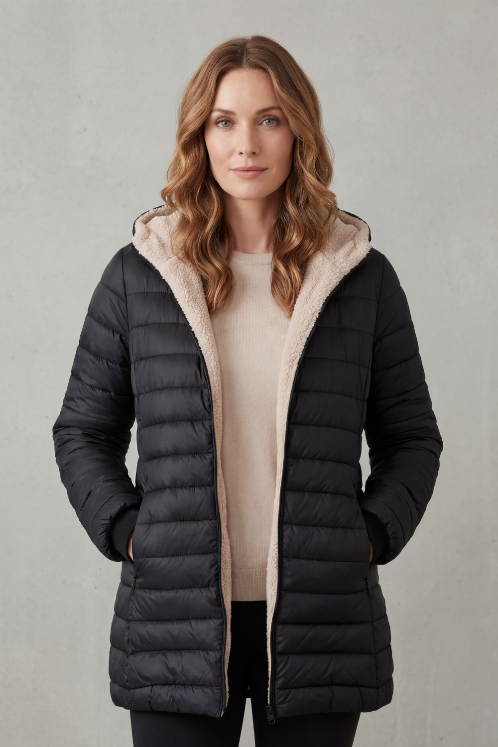 Delphina Elegant Sherpa Lined Hooded Puffer Jacket - image 2