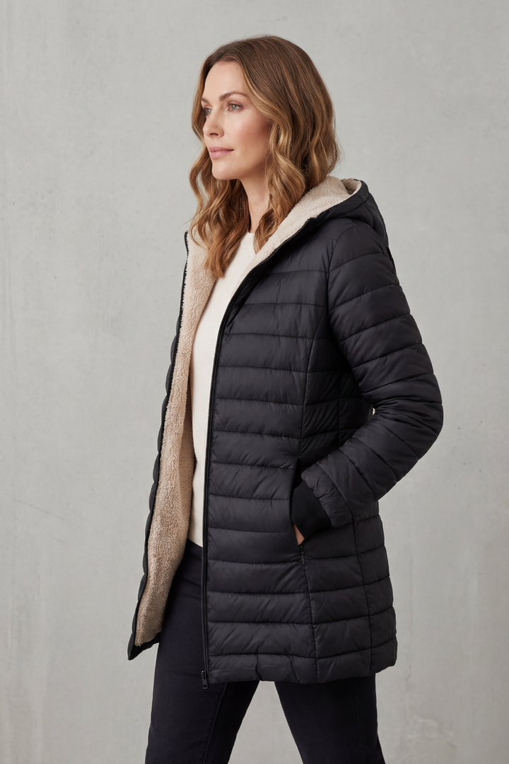 Delphina Elegant Sherpa Lined Hooded Puffer Jacket - image 3