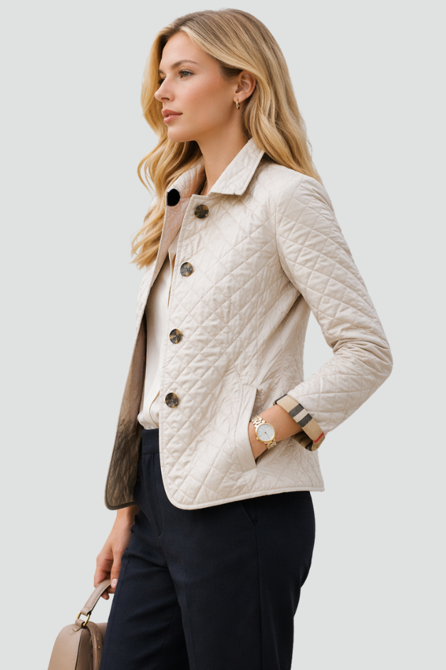 Marlowe fitted diamond quilted jacket with check lining – image 2