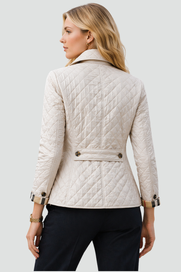 Marlowe fitted diamond quilted jacket with check lining – image 3