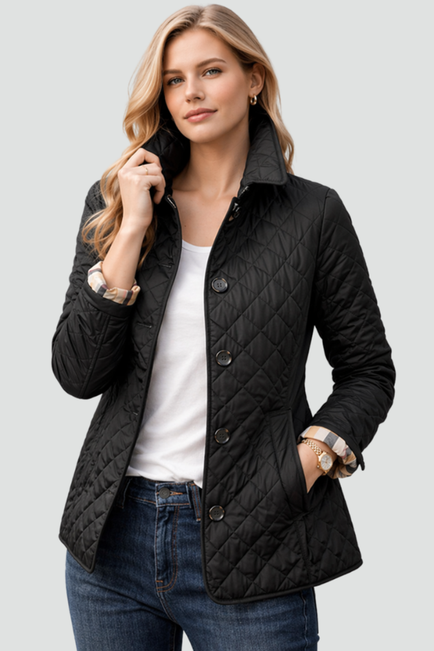 Marlowe fitted diamond quilted jacket with check lining – image 4