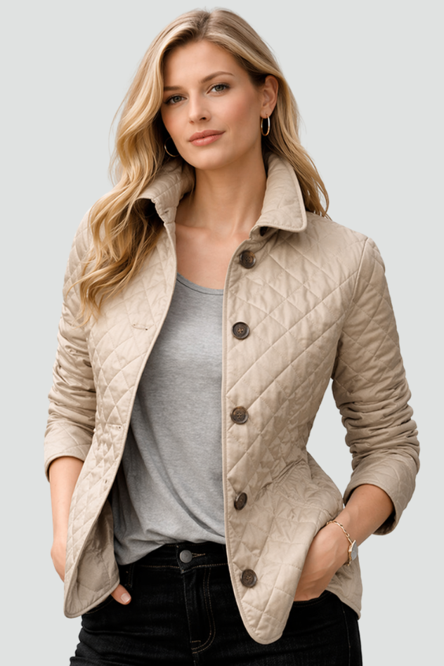 Marlowe fitted diamond quilted jacket with check lining – image 5