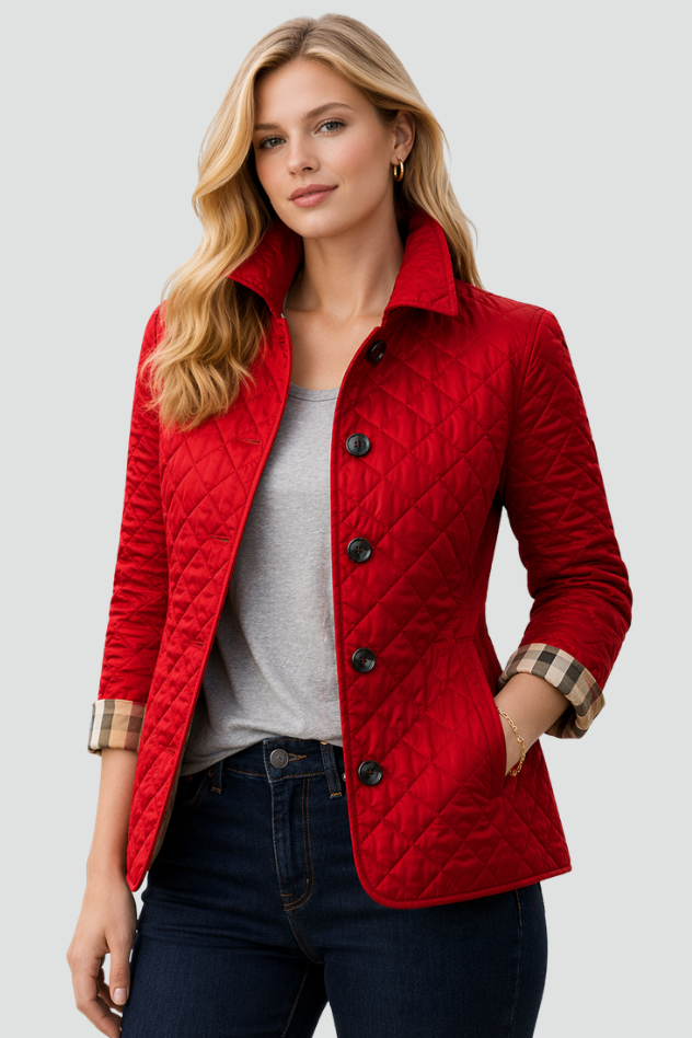 Marlowe fitted diamond quilted jacket with check lining – image 6