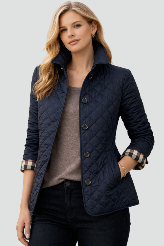 Marlowe fitted diamond quilted jacket with check lining – image 7