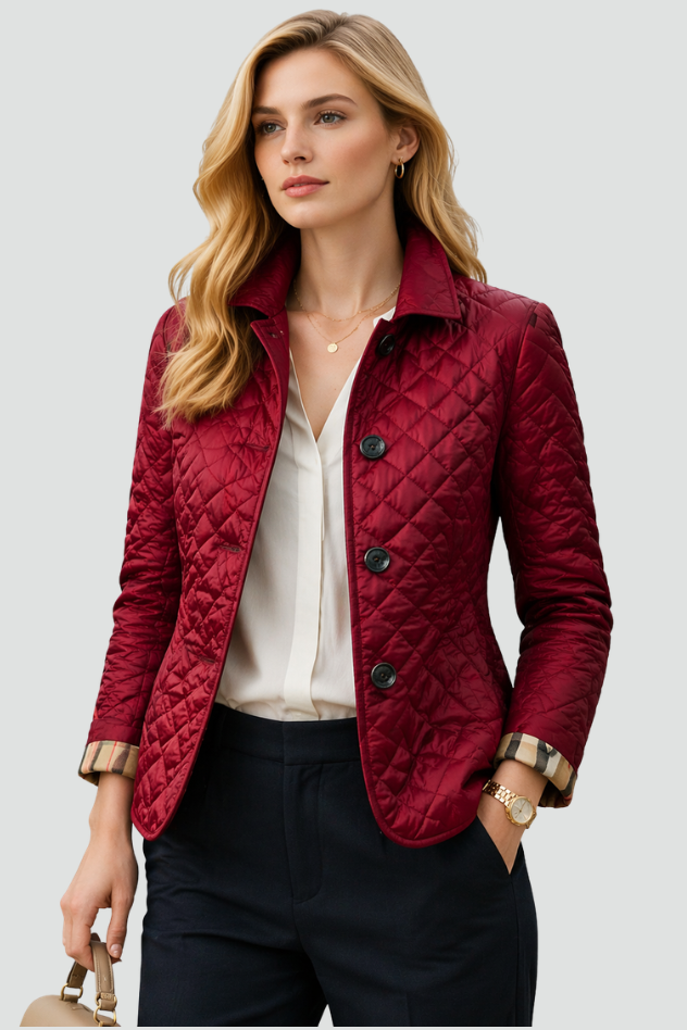 Marlowe fitted diamond quilted jacket with check lining – image 8