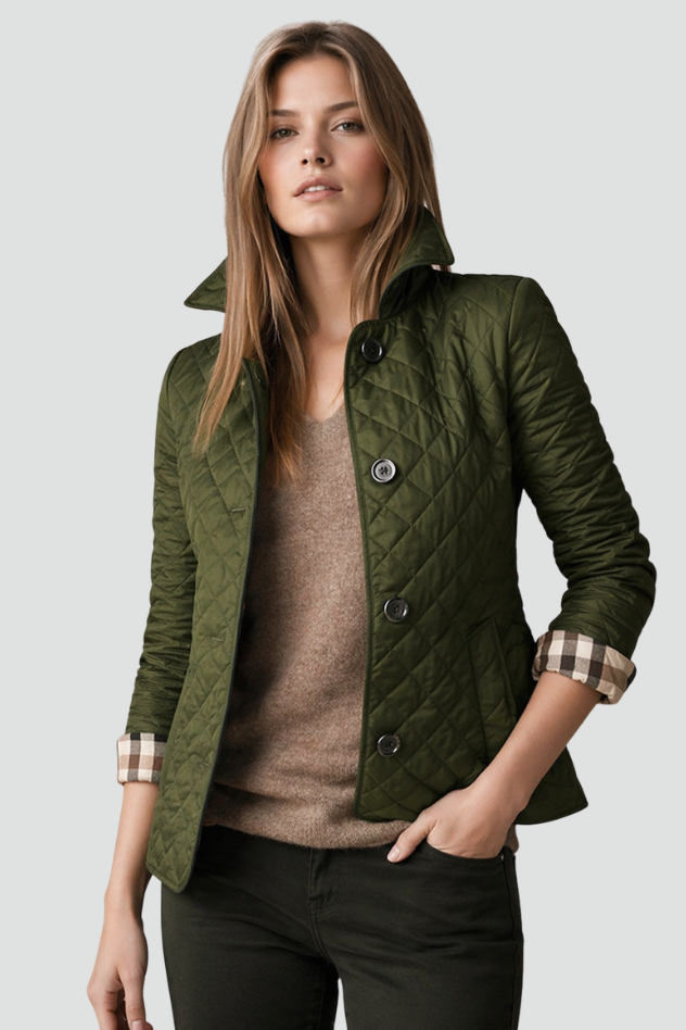 Marlowe fitted diamond quilted jacket with check lining – image 9