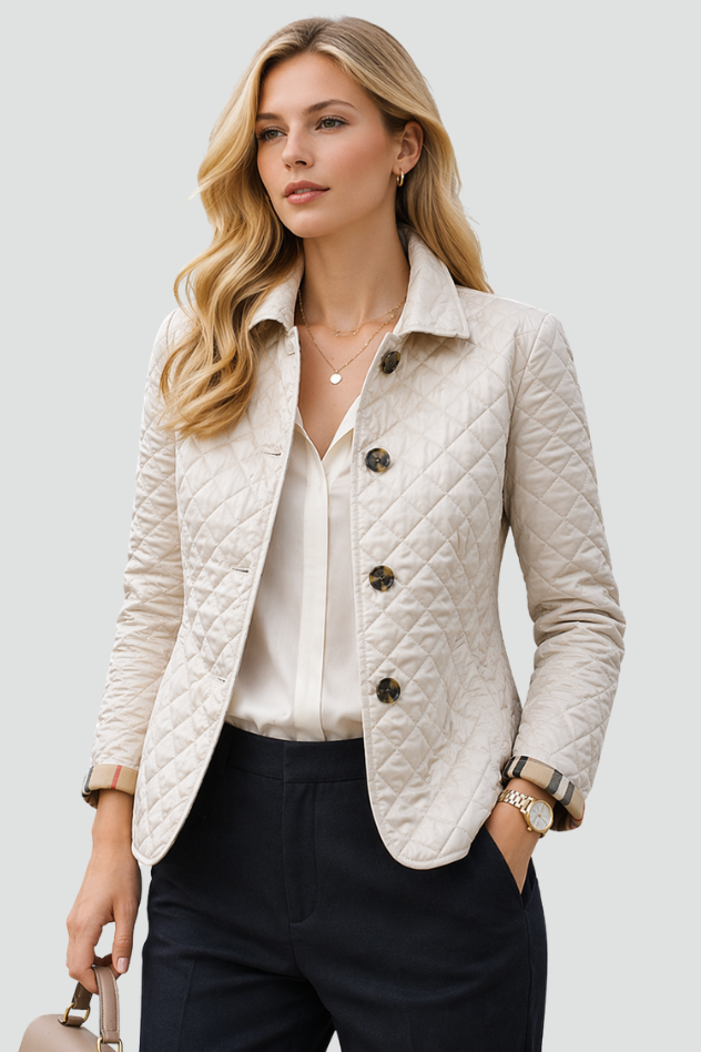 Marlowe fitted diamond quilted jacket with check lining