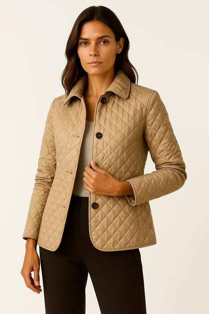 Tilda fitted diamond quilted jacket with check detail – image 2