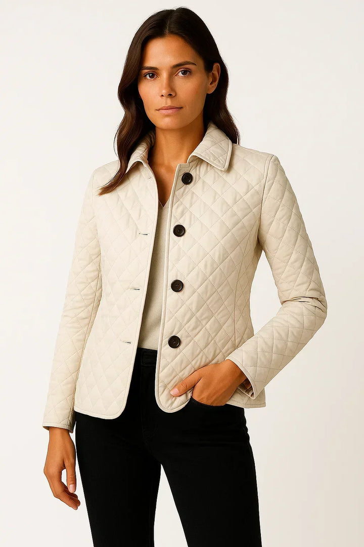 Tilda fitted diamond quilted jacket with check detail – image 3