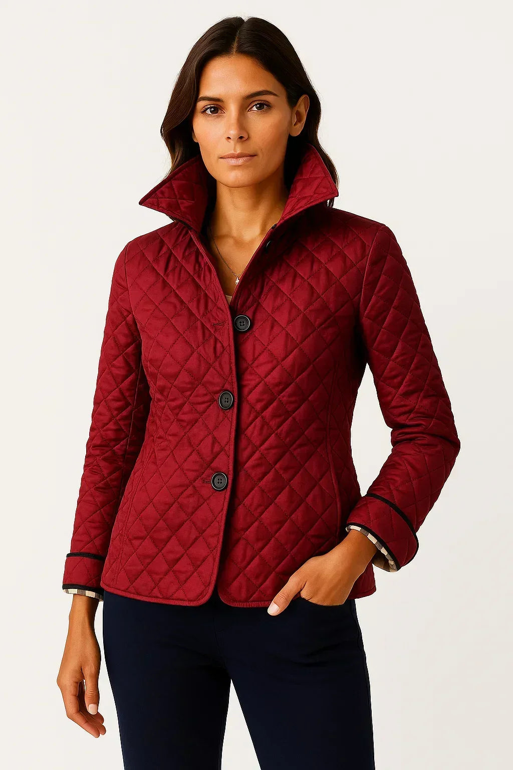 Tilda fitted diamond quilted jacket with check detail – image 4