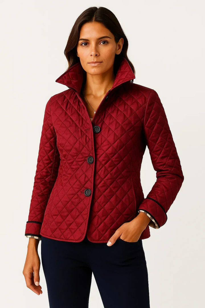 Tilda fitted diamond quilted jacket with check detail – image 4