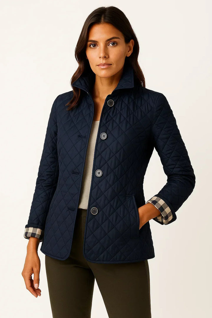 Tilda fitted diamond quilted jacket with check detail
