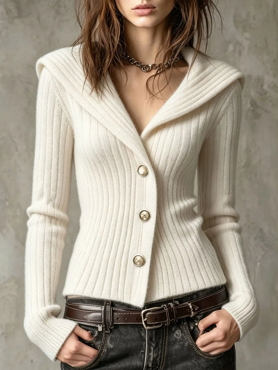 Yvette ribbed knit cardigan with gold buttons – image 6