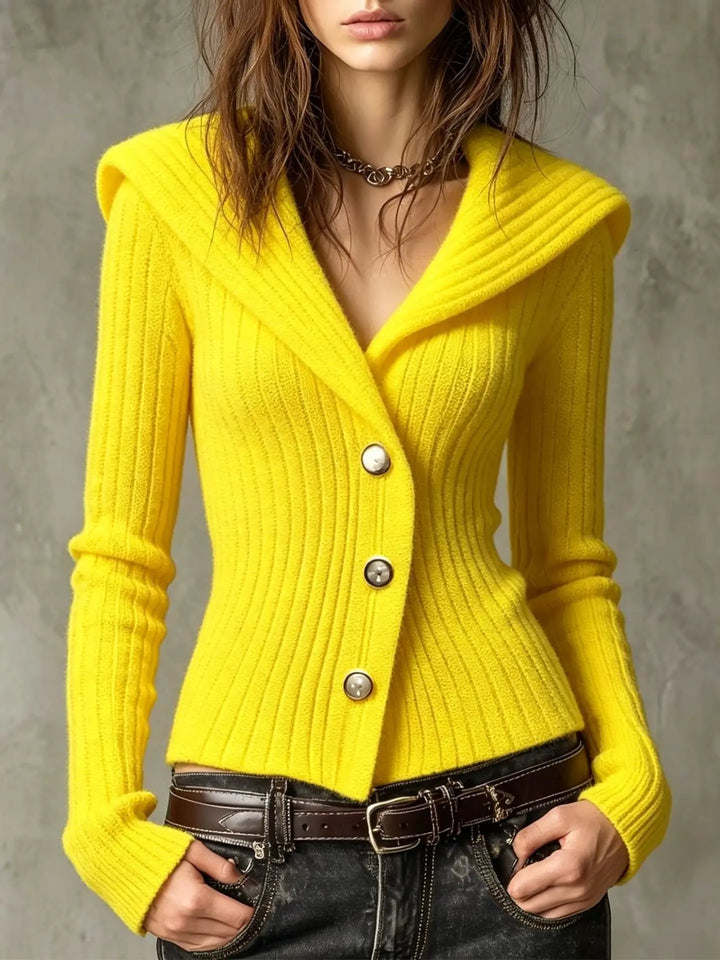Yvette ribbed knit cardigan with gold buttons