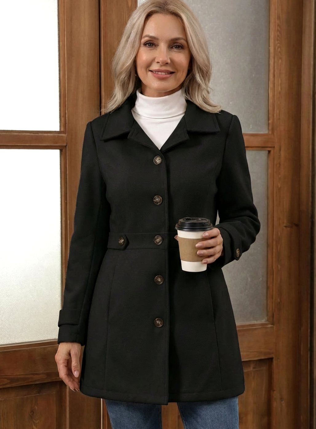 Greer fitted wool coat with belted waist – image 5