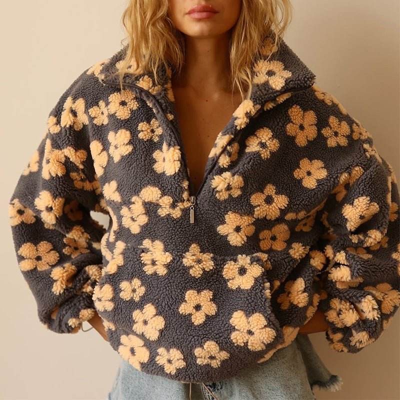 Rosalyn Elegant Oversized Floral Teddy Fleece Jacket