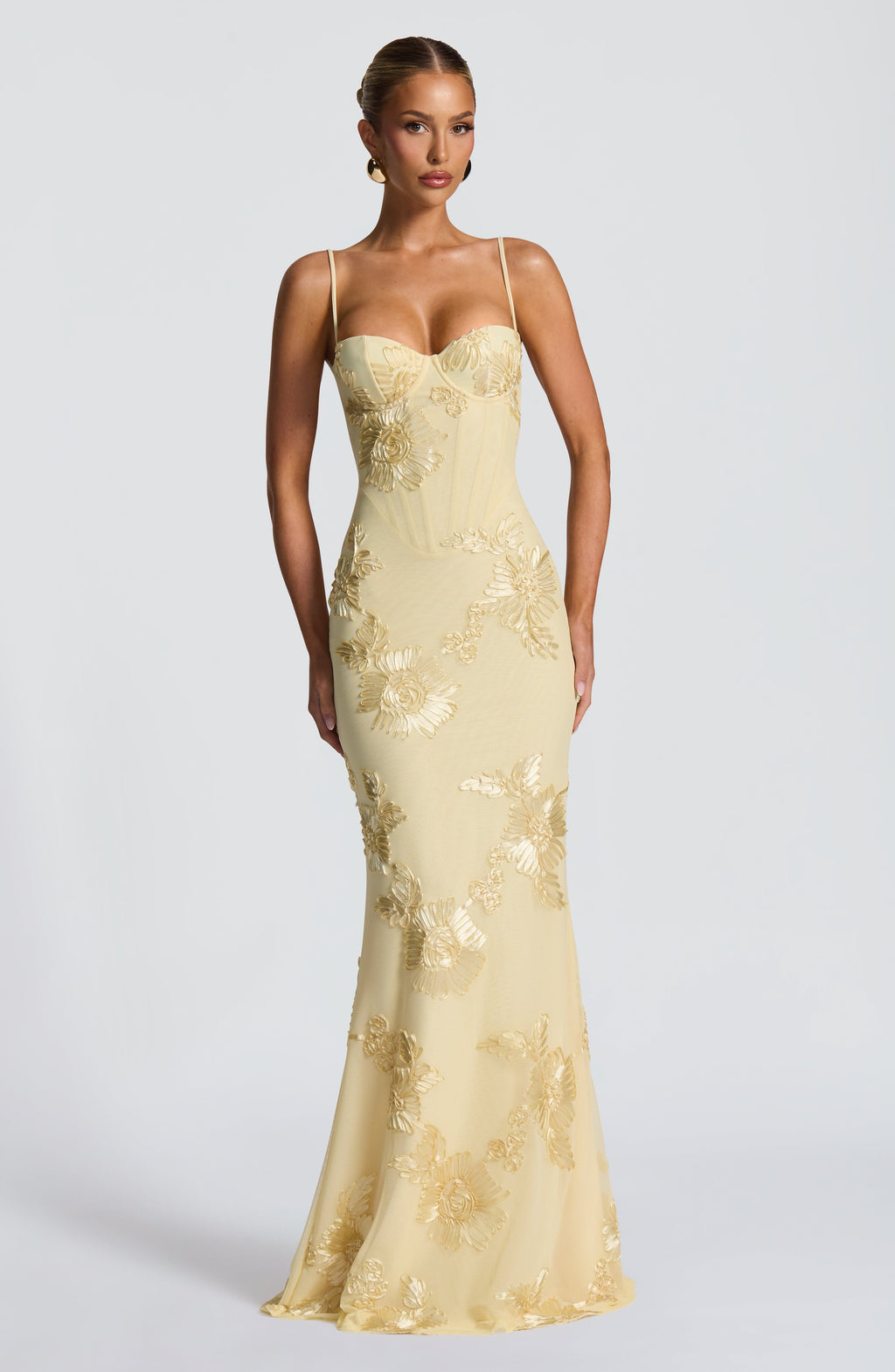 Florentine floral applique corset maxi gown