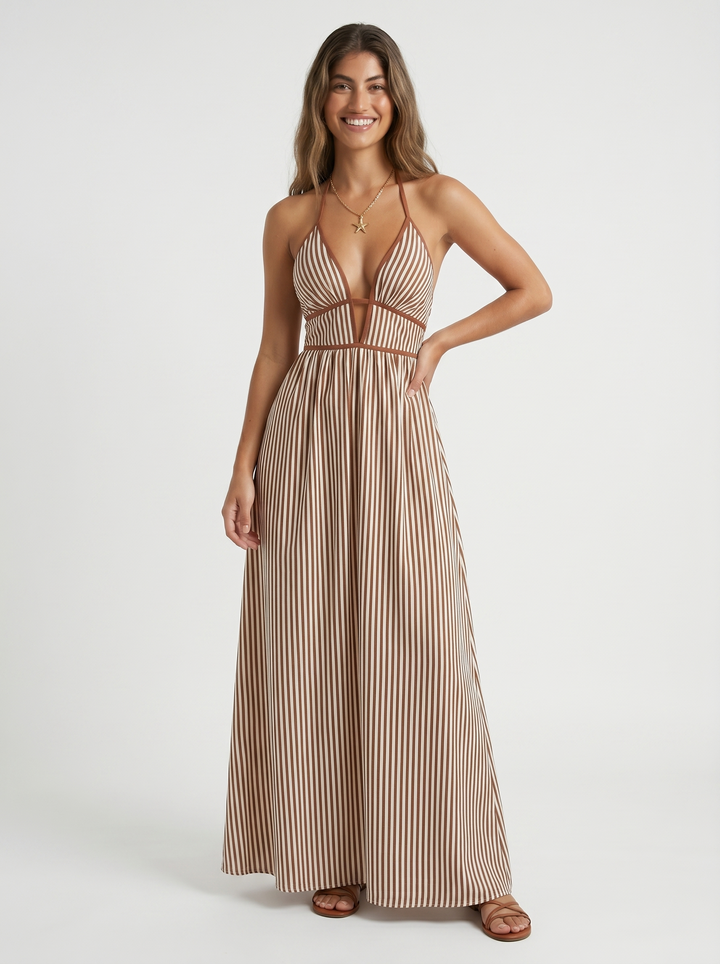 Hazel Elegant Sculptural Halter Maxi Dress - image 16