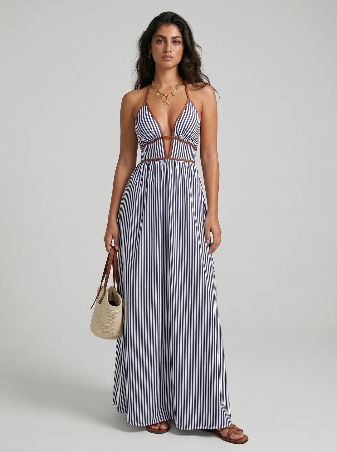 Hazel Elegant Sculptural Halter Maxi Dress - image 17