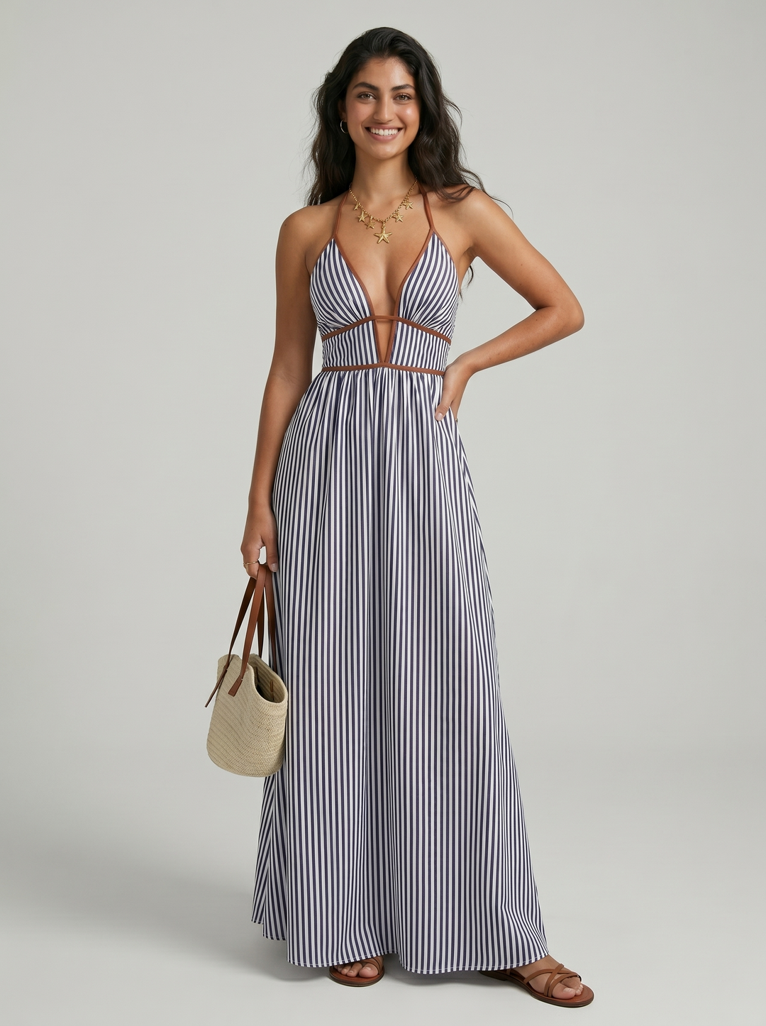 Hazel Elegant Sculptural Halter Maxi Dress - image 18