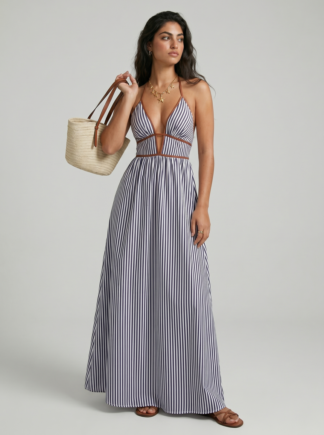Hazel Elegant Sculptural Halter Maxi Dress - image 19