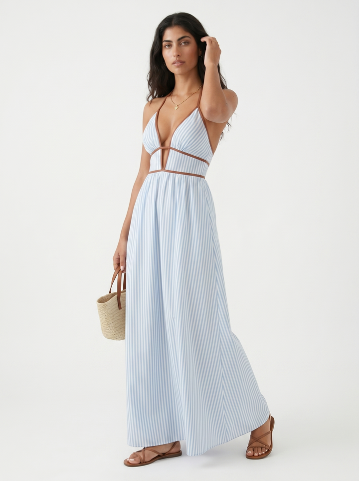 Hazel Elegant Sculptural Halter Maxi Dress - image 2