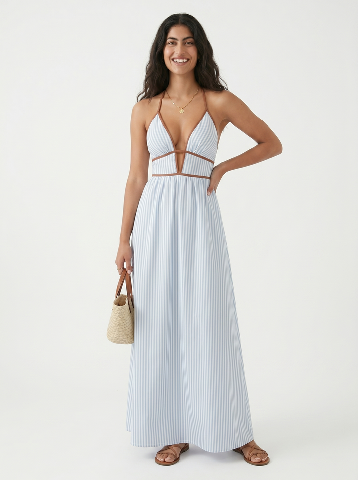Hazel Elegant Sculptural Halter Maxi Dress - image 3