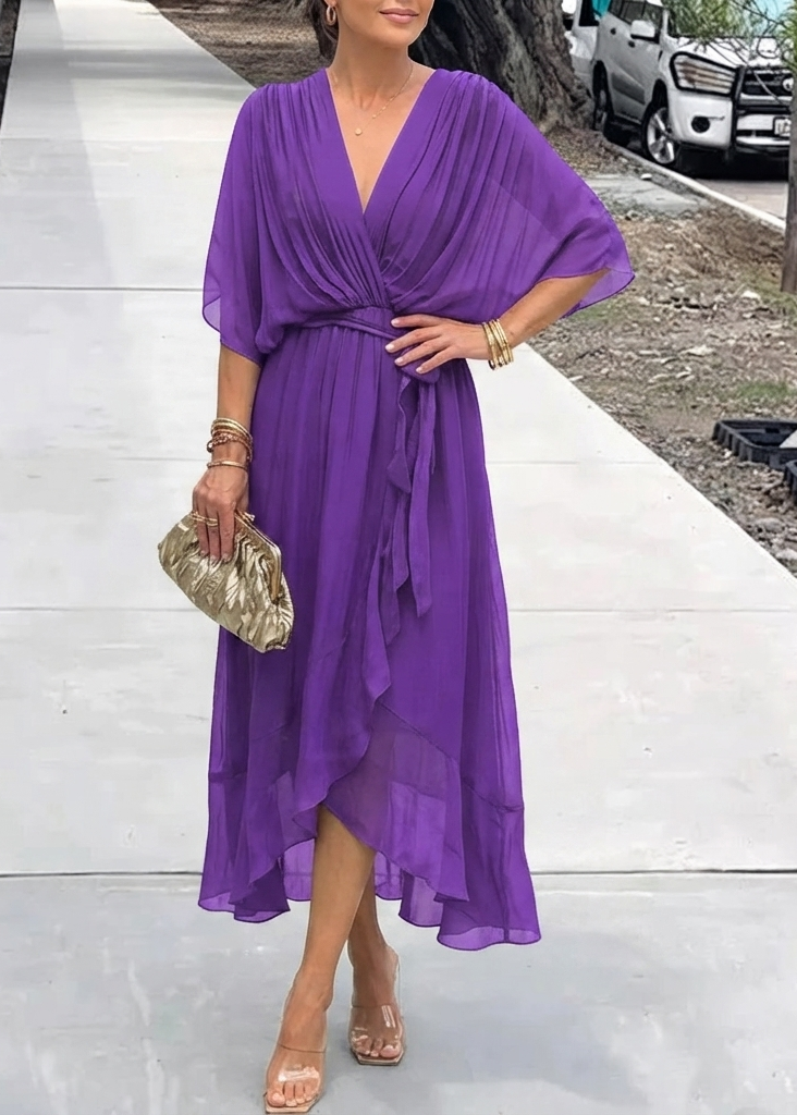 Elfrid wrap v neck midi wedding guest dress – image 12